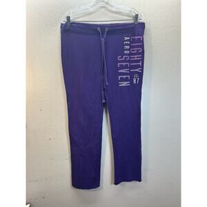 Vintage Y2K Aeropostale Loose Wide Leg Flare Purple Spellout Logo Sweatpants L